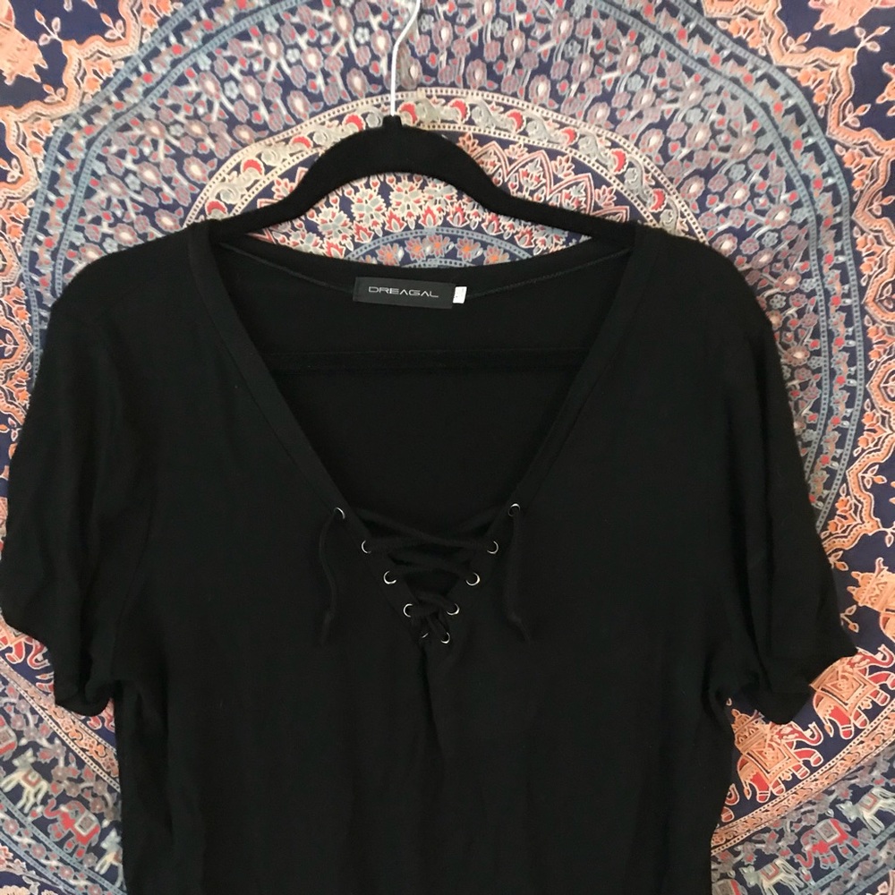 Black lace up tee